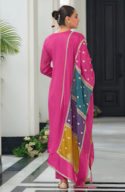 Pink Salwar Suit Back View Displaying Embroidery Pattern - Available in Sizes XXS to XL for International Customers