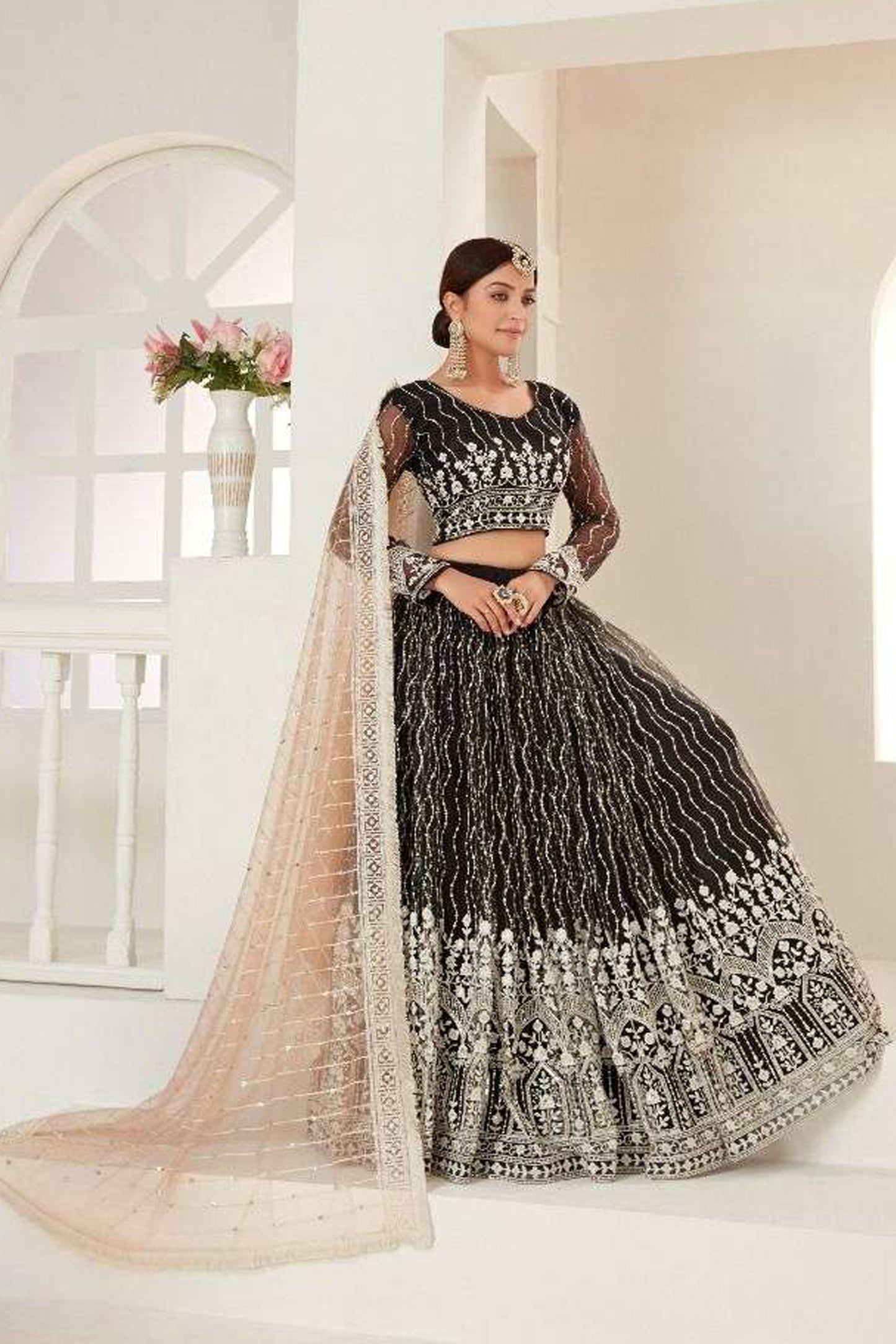 Intricate Embroidery Work On Black Designer Lehenga Choli With Art Silk Inner Blouse