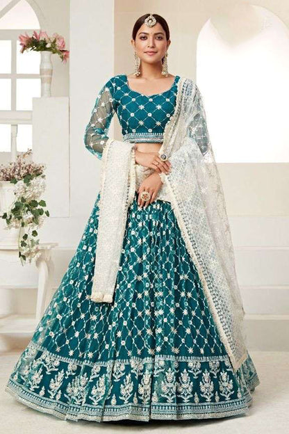 Blue Designer Lehenga Choli With Heavy Embroidery Work - Indian Bridal Wedding Outfit