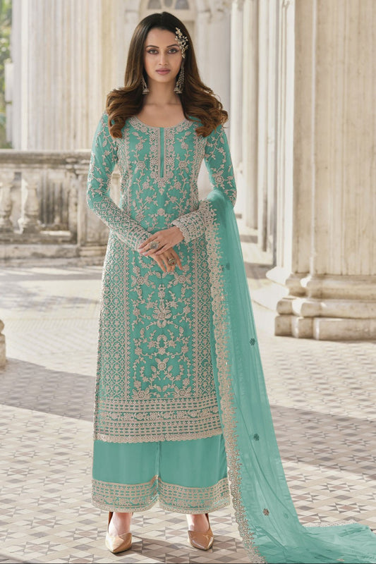 Sky Blue Eid Party Wear Salwar Kameez Dupatta Dress