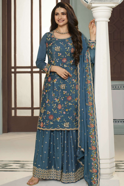 Blue Classic Designer Palazzo Suit 