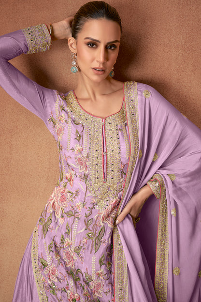 Ready To Wear Indian Wedding Outfit - Detailed Embroidery Work On Lavender Suit