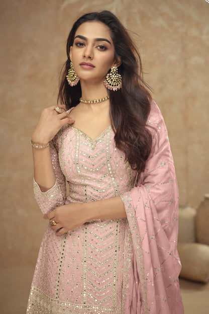 Indian Wedding Heavy Chinon Salwar Kameez Palazzo with Dupatta