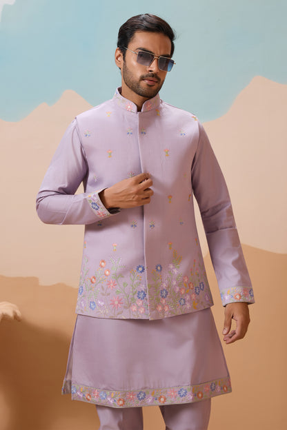 Viscose Silk Men's Kurta Outfit Close-Up Embroidery Detail