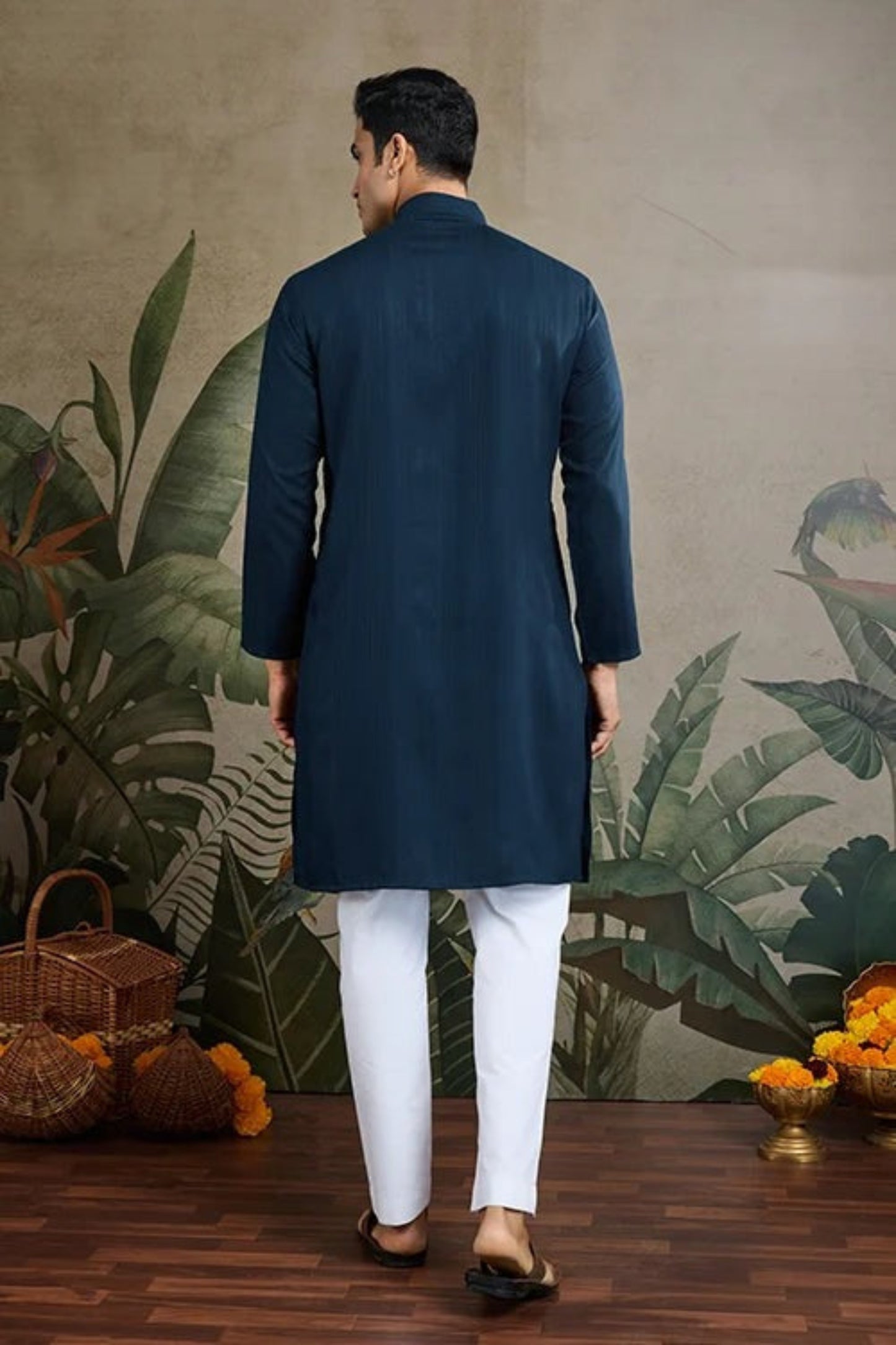 Exclusive Navy Blue Color Viscose Rayon Kurta Set For Man Real Mirror Work With Matching Pant