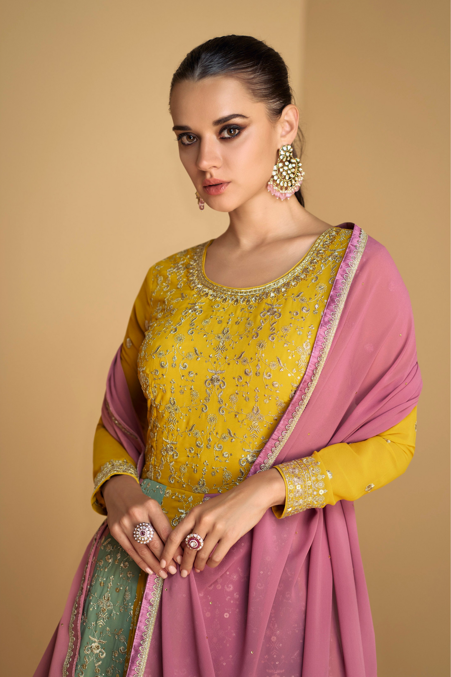 Yellow Anarkali Suit Real Georgette With Dupatta For Eid & Ramzan Party Wear 