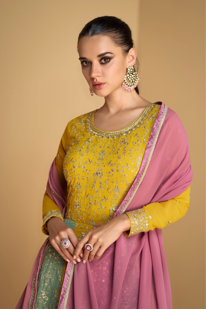 Yellow Anarkali Suit Real Georgette With Dupatta For Eid & Ramzan Party Wear 