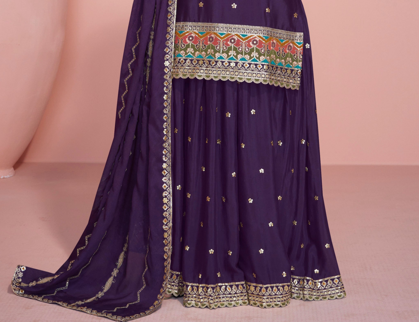 Traditional Wine Color Sharara Dress Heavy Embroidery Work Designer Dupatta Set Party Wear USA Canada Shipping