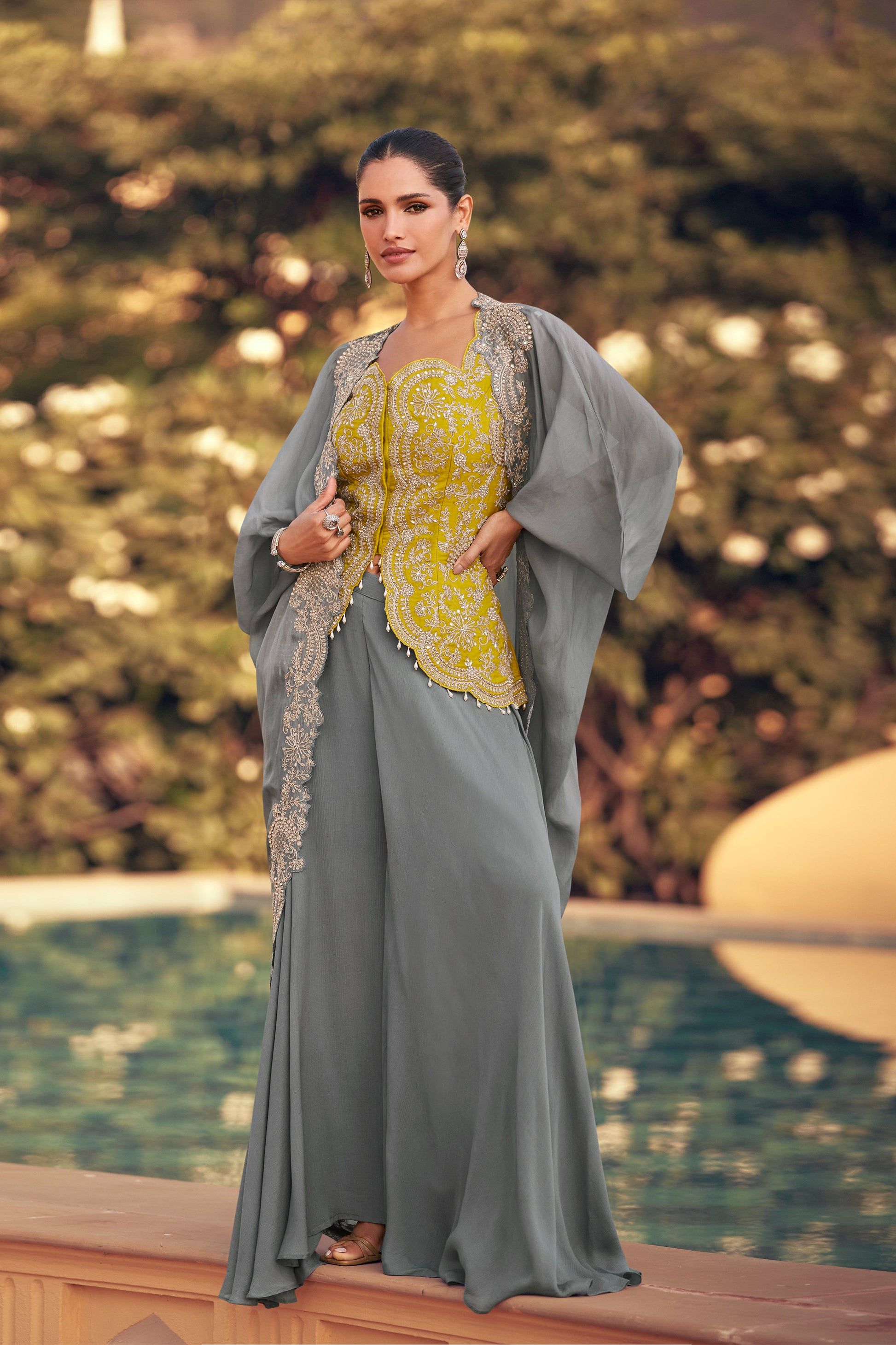 Gorgeous Designer Western Wear Premium Chinon Silk Salwar Kameez Suit 