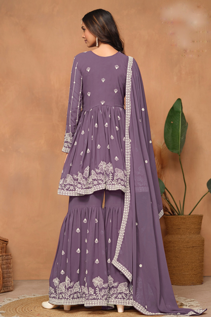 Plus Size lavender Sharara Suit Set With Dupatta - Traditional Indian Wedding Wear For Women