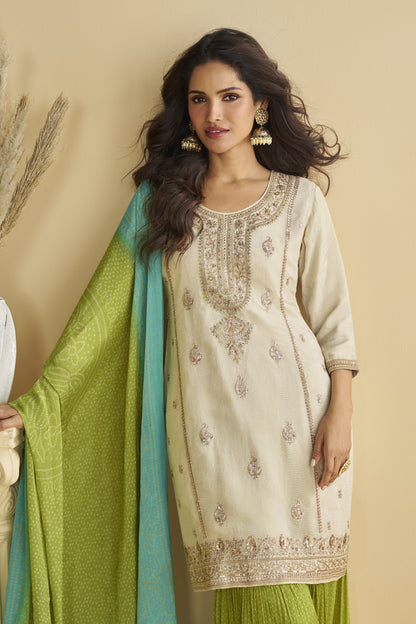 Ethnic Style Designer Palazzo Suit With Multi Shade Dupatta