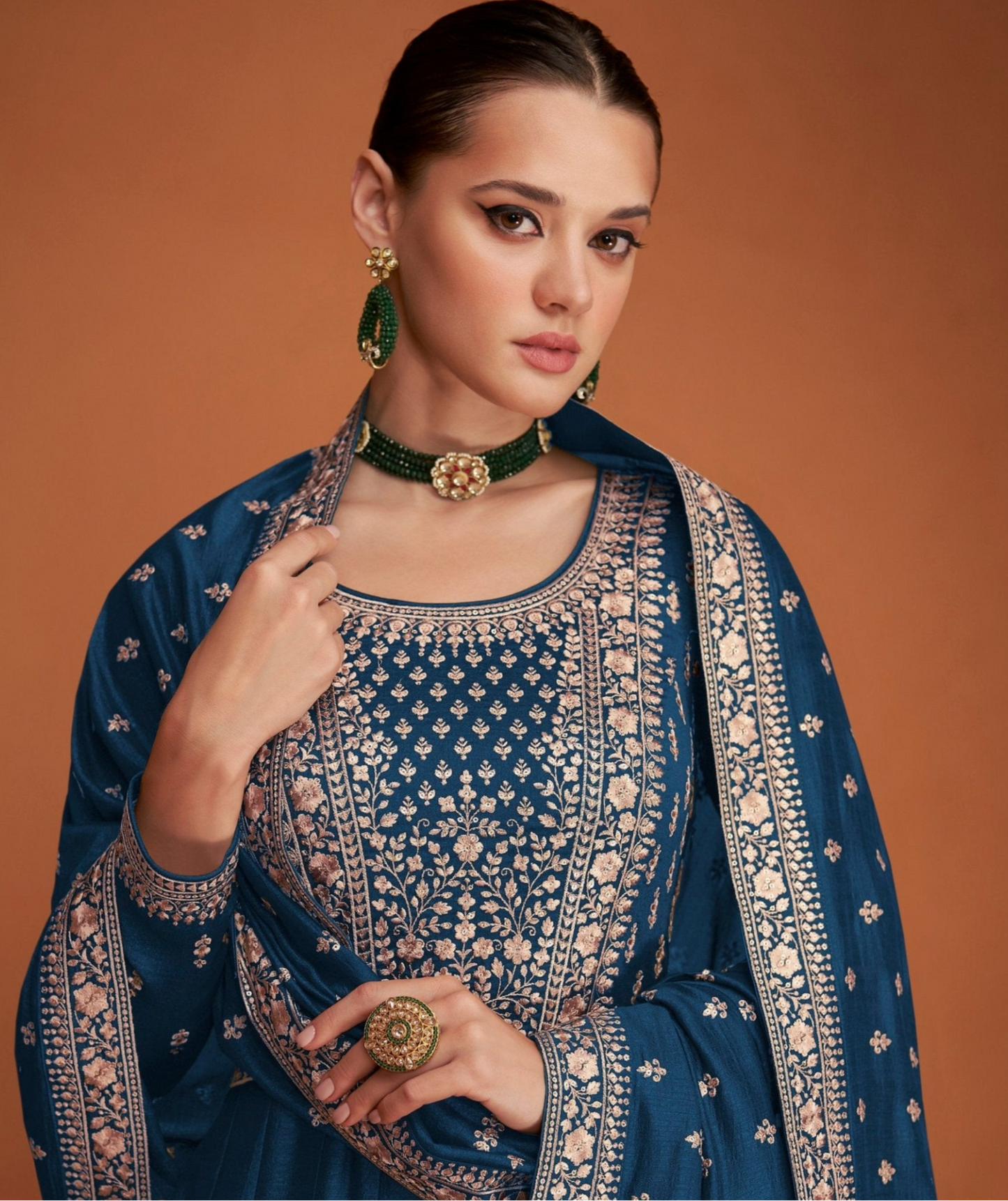 Premium Indian Silk Embroidered Blue Anarkali Gown Suits for Reception 