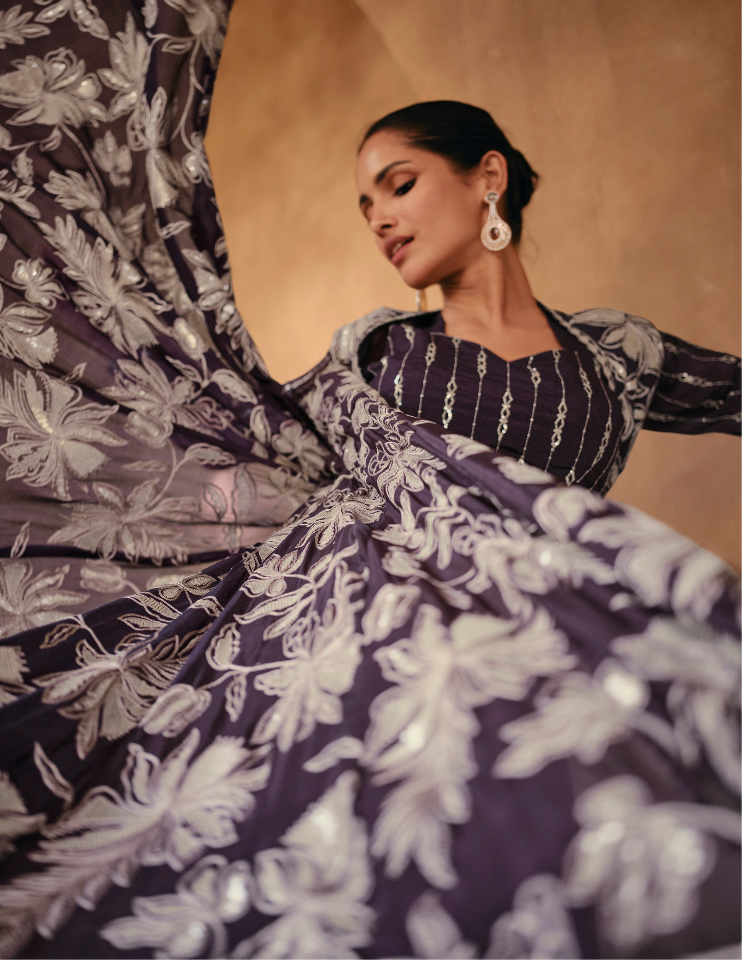 New Style Wine Chinon Silk  Anarkali Gown Suits For Special Wedding Wear