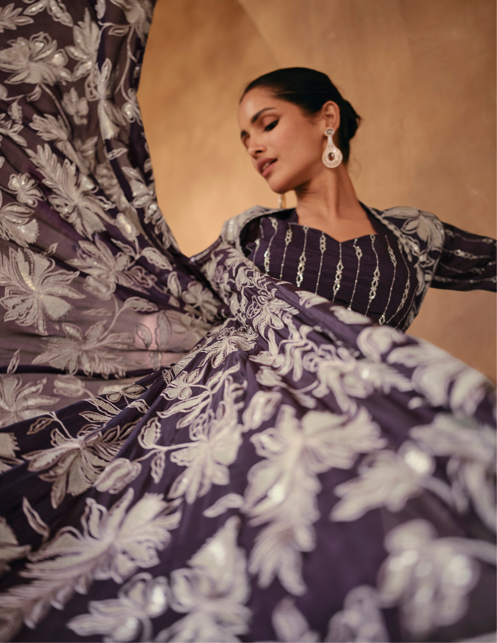 New Style Wine Chinon Silk  Anarkali Gown Suits For Special Wedding Wear