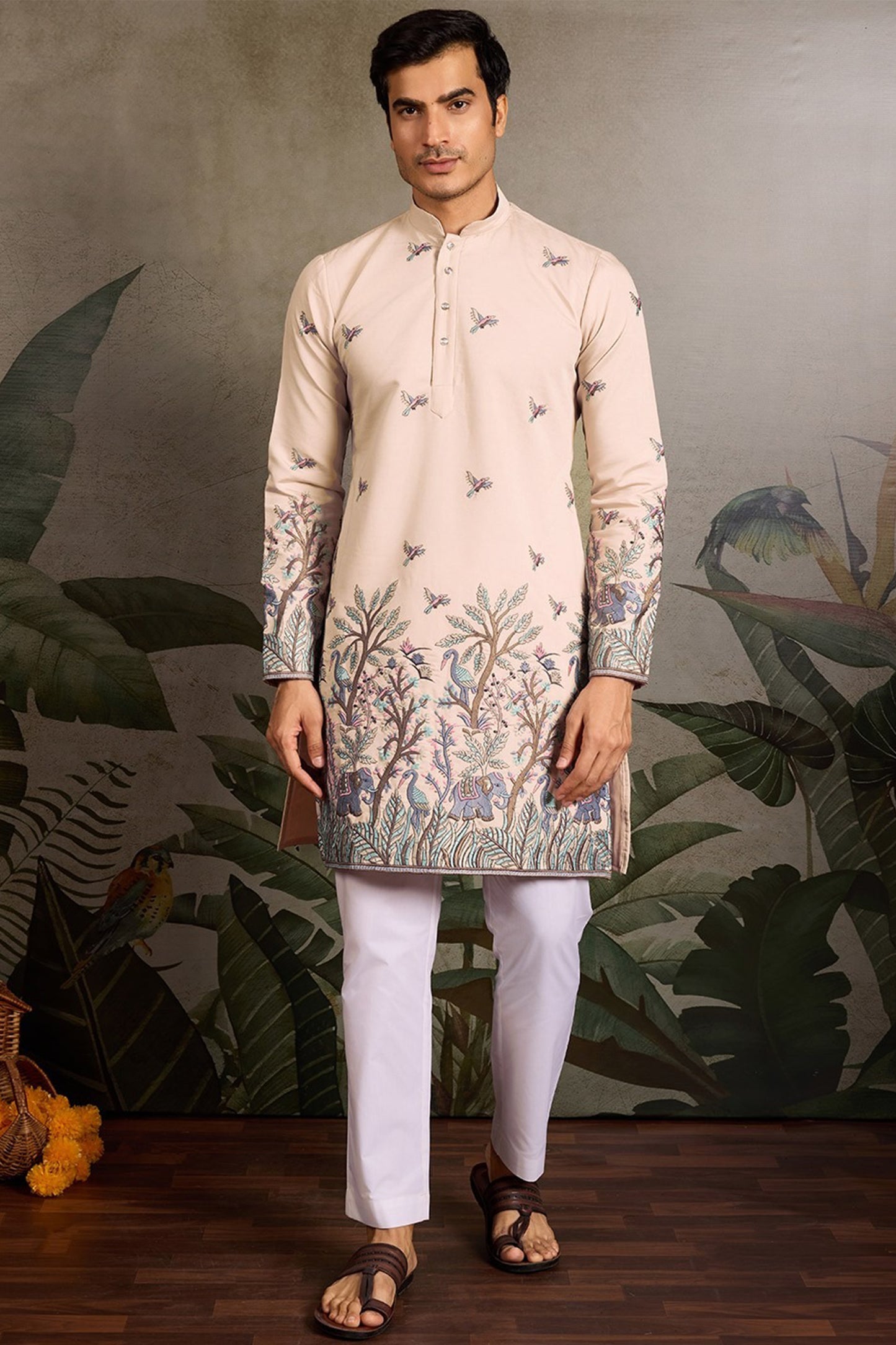 Elegant Beige Embroidered Ethnic Designer Men's Wear Wedding Outfits