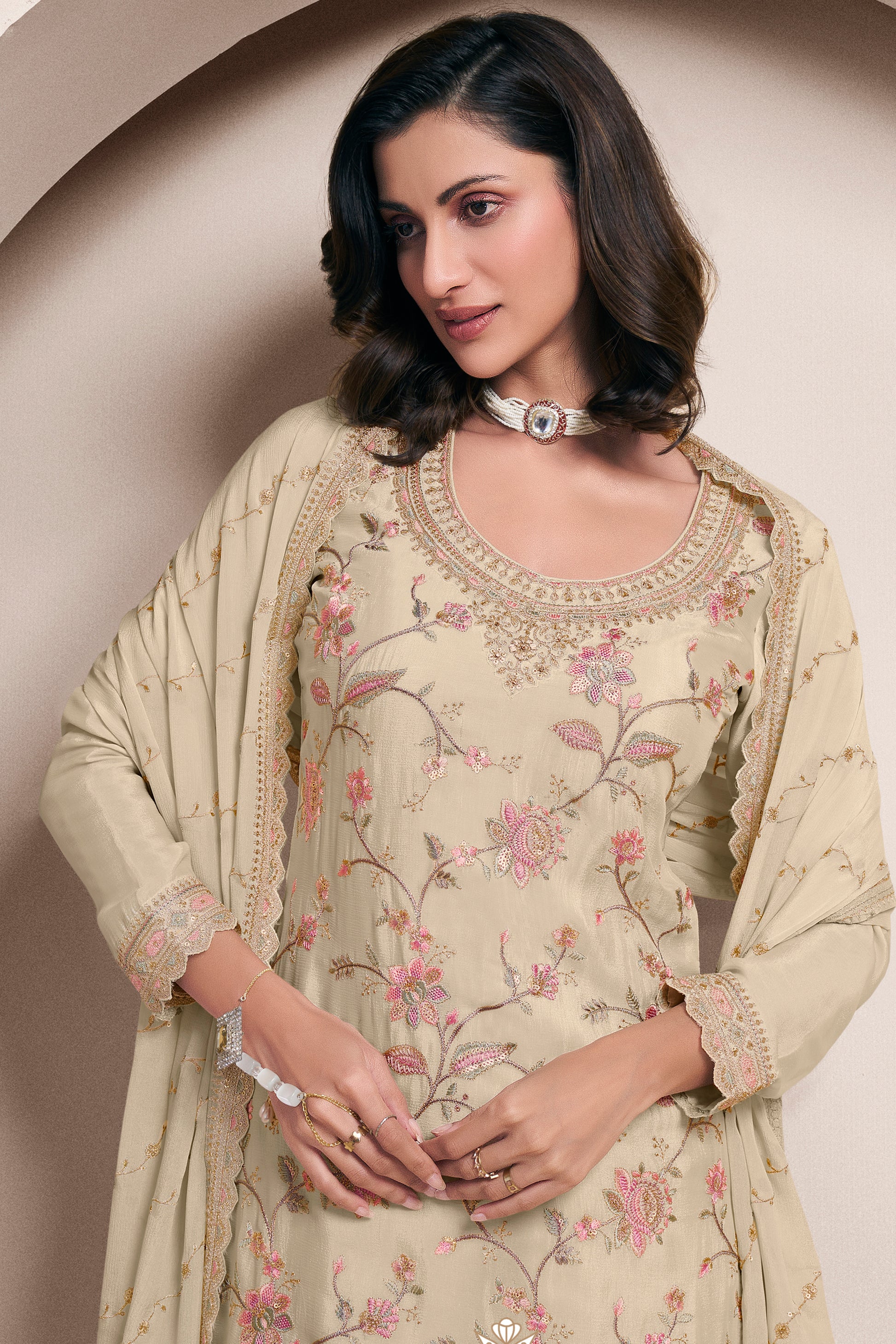 Designer Chinon Salwar Kameez Palazzo Set 