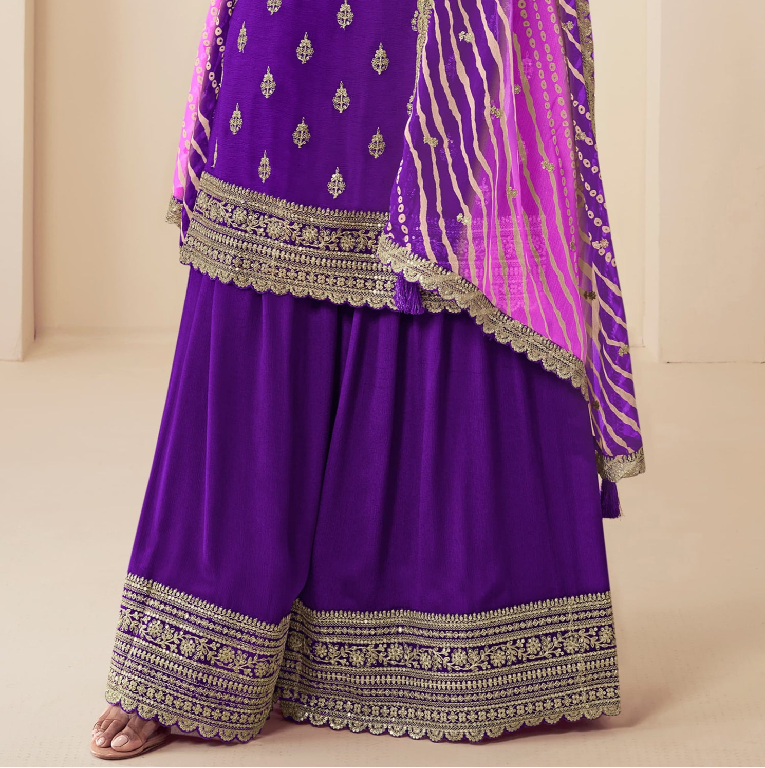 Pakistani Style Palazzo Dress Set Purple Color Festive Wear Women