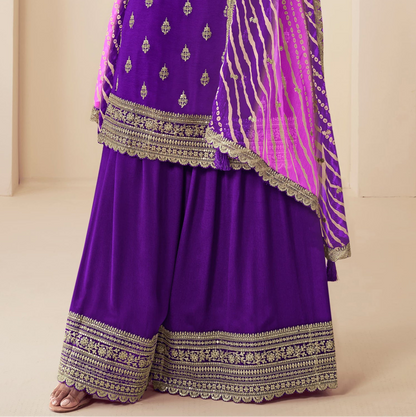 Pakistani Style Palazzo Dress Set Purple Color Festive Wear Women