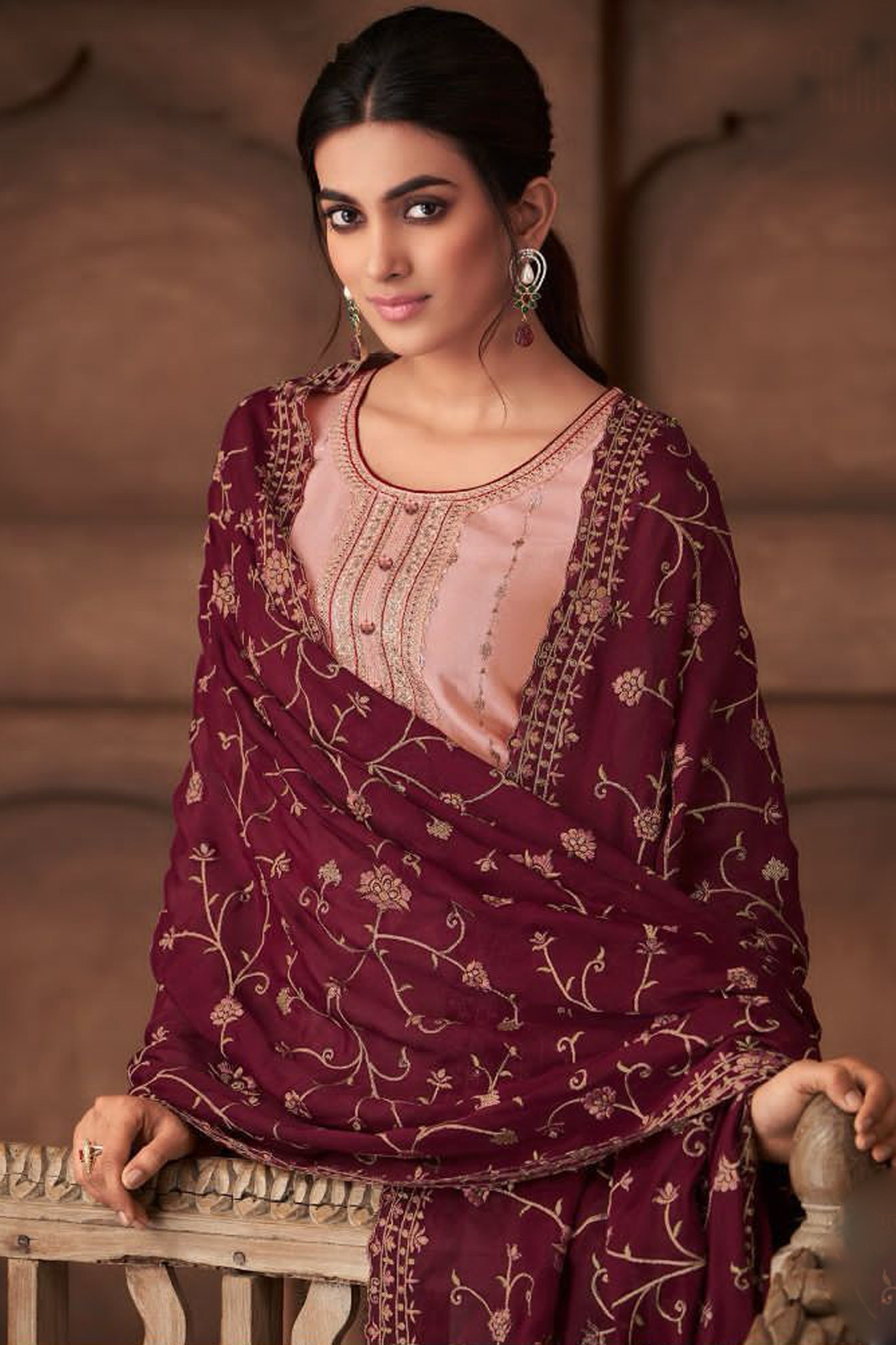 Pink Salwar Kameez Palazzo Outfit For Wedding Reception By Seyuri
