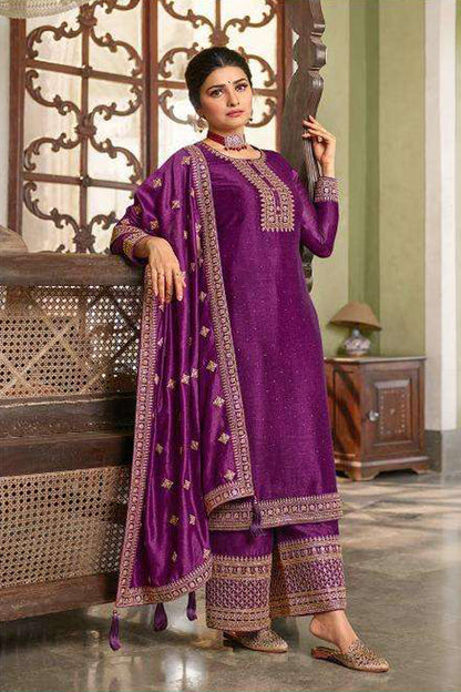 Purple Salwar Kameez Embroidery Worked Dupatta Dresses. 