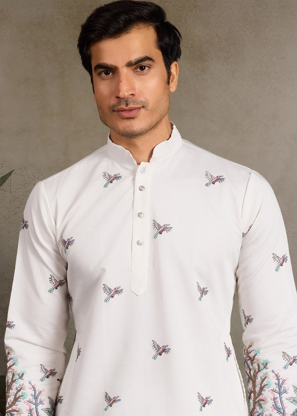 Men's Embroidered Silk Kurta With Matching Pant Set - Traditional Indian Wedding Wear