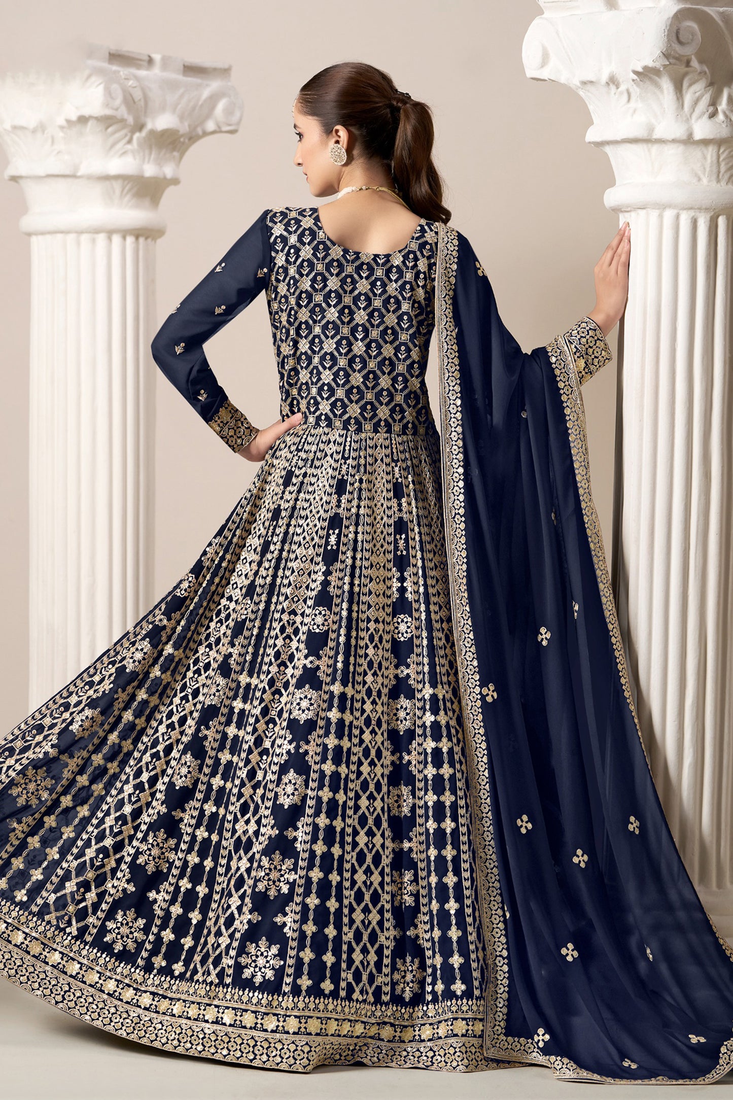 Ethnic Anarkali Gown With Dupatta - Indian Wedding Reception Dress USA