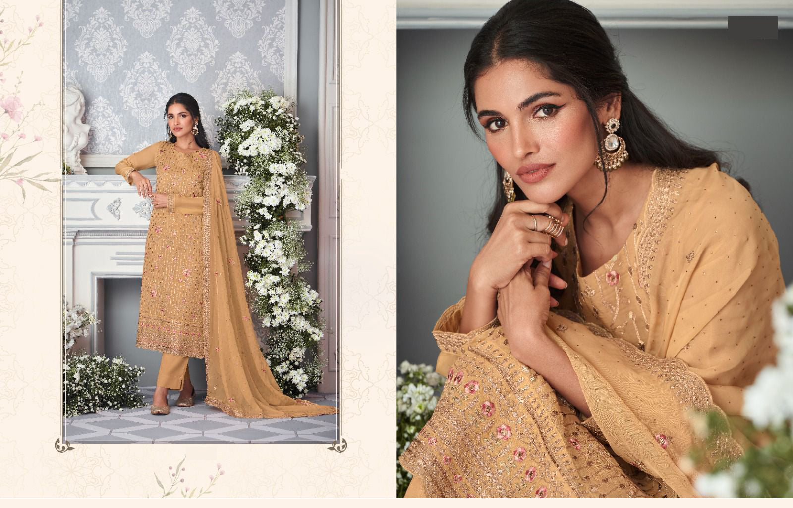  Indian Light Brown Organza  Salwar Kameez For Wedding With Dupatta