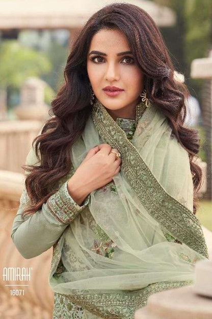 Pistachio Green Pure Viscos Plus Size Salwar Kameez With Embroidery - Wedding Ethnic Wear USA