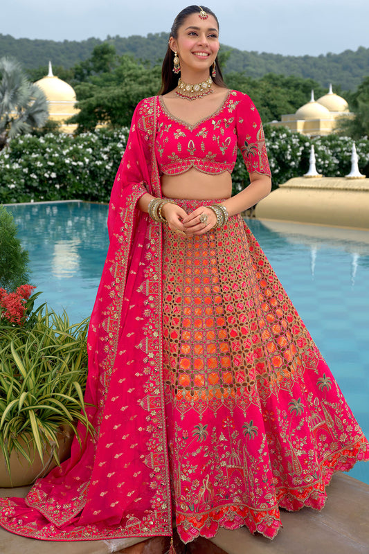 Pink Designer Lehenga Choli Heavy Embroidery Wedding Bridal Wear 