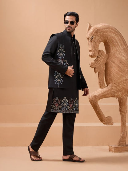 Black Embroidered Wedding Kurta 