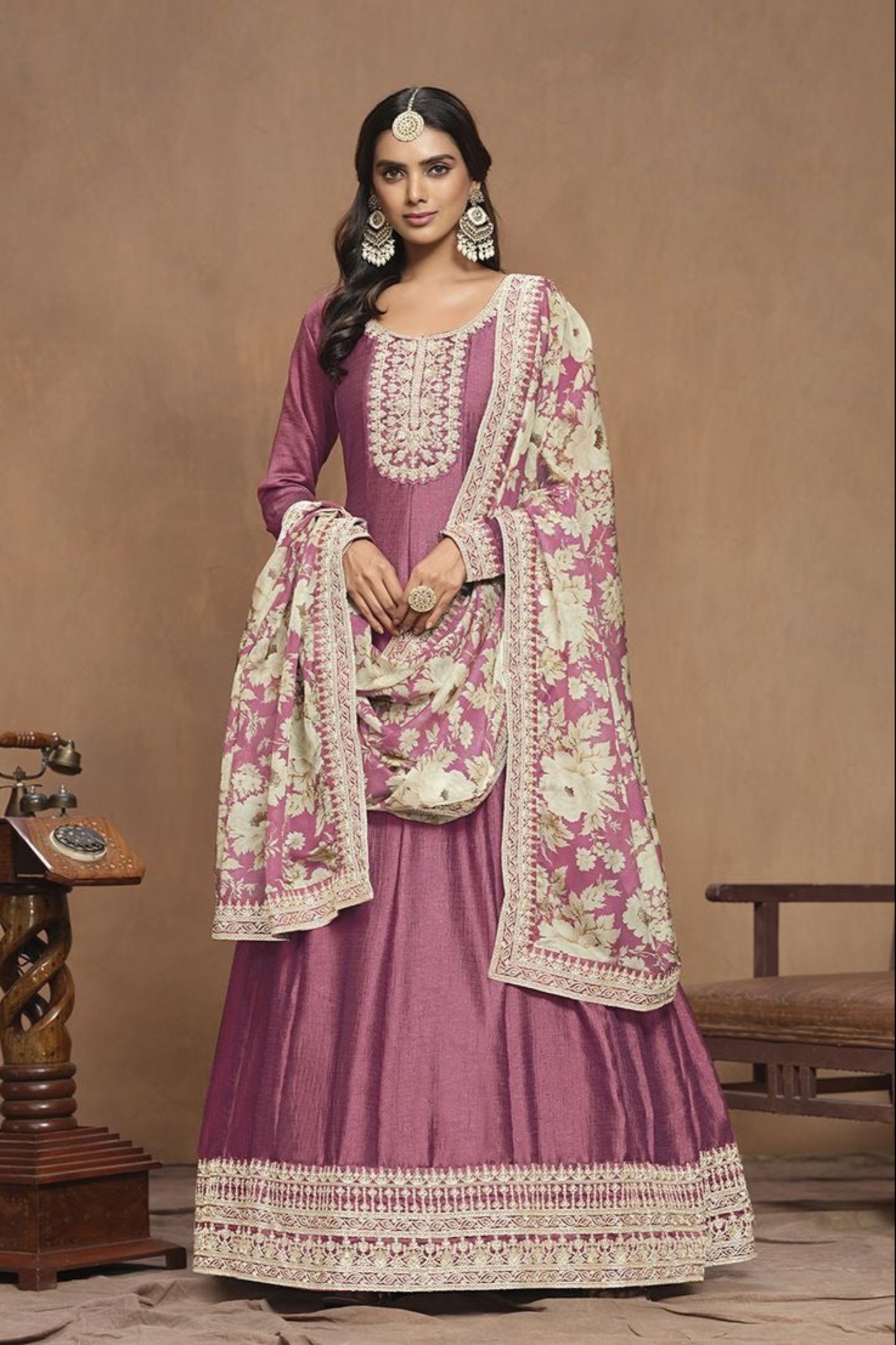 Pink Anarkali Wedding Dress Indian Party Wear Dupatta Suit for UK Online