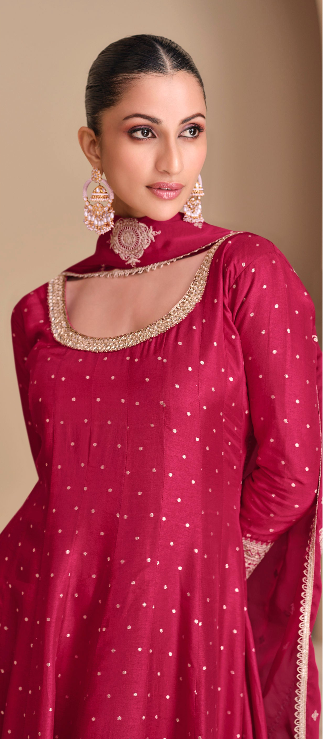 Full Floor Length Anarkali Suit In Pink - Detailed Embroidery On Bodice And Sleeves