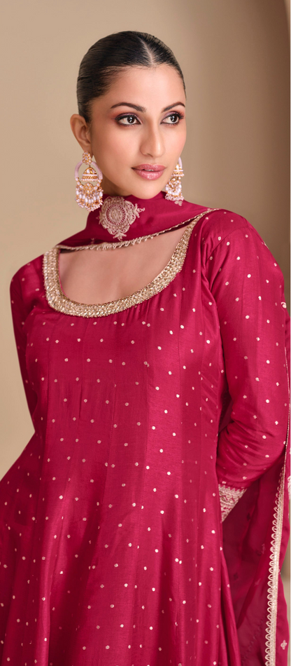 Full Floor Length Anarkali Suit In Pink - Detailed Embroidery On Bodice And Sleeves