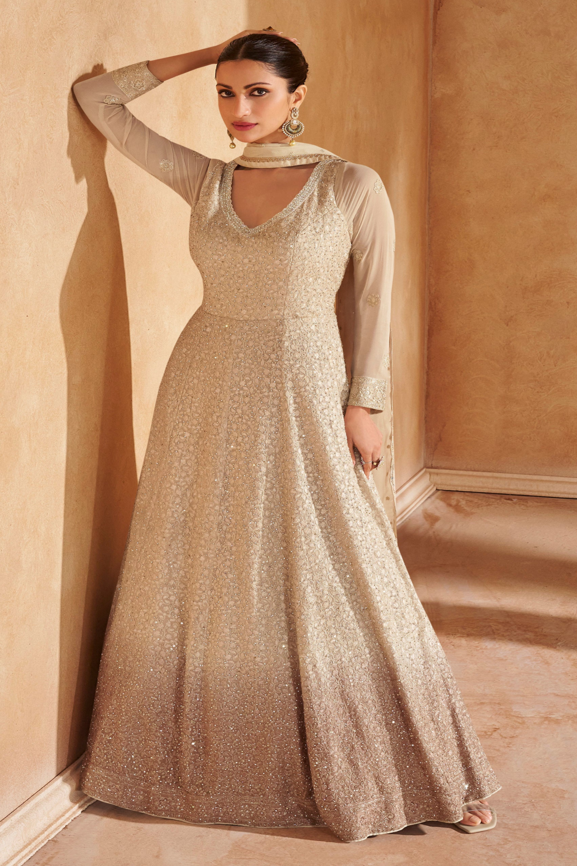 Roka Nikah Wear Ethnic Flared Long Real Georgette Anarkali Gown Dress 