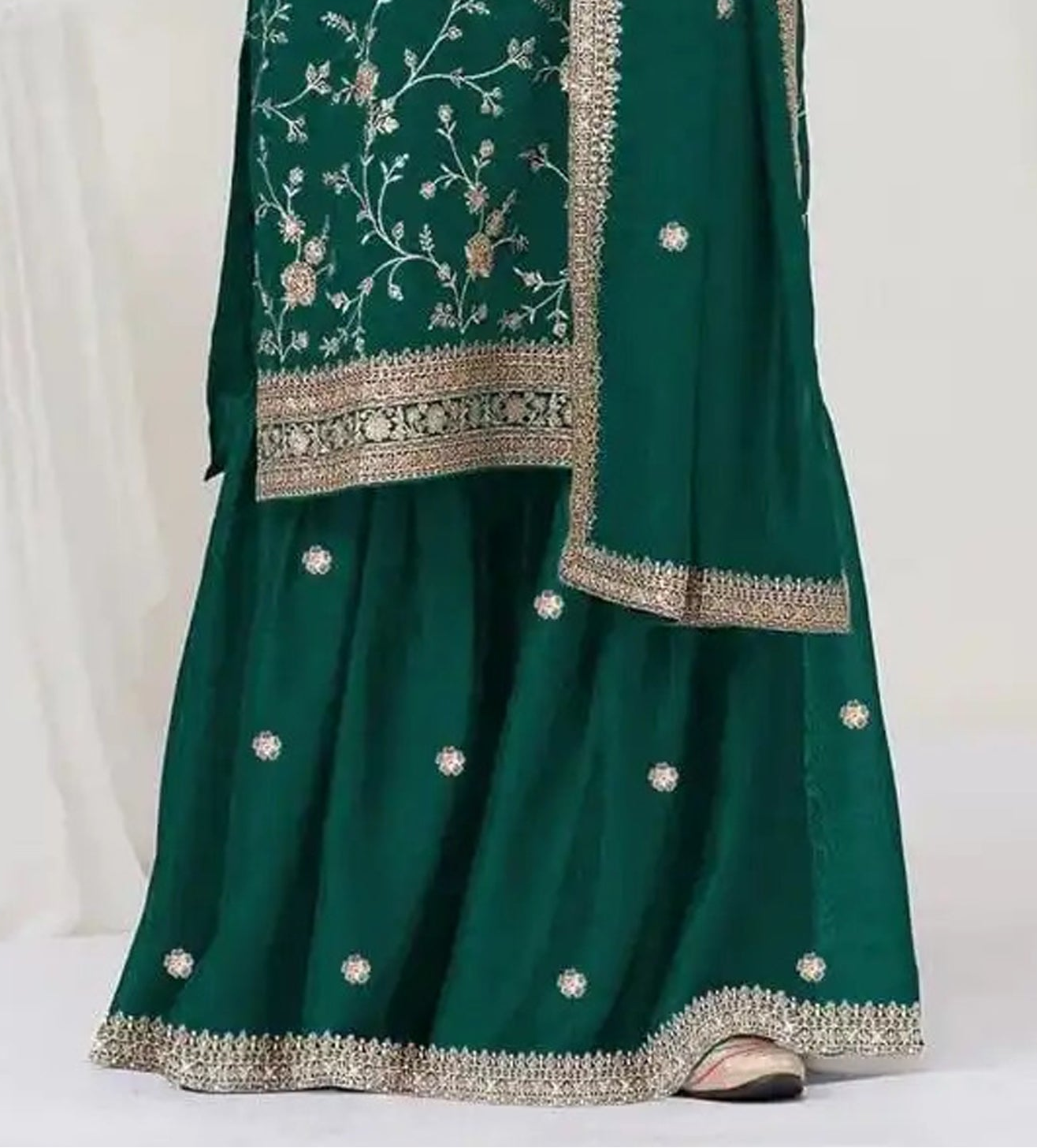 Green Georgette Palazzo Suit With Dupatta - Full Outfit View