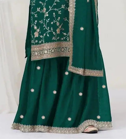 Green Georgette Palazzo Suit With Dupatta - Full Outfit View