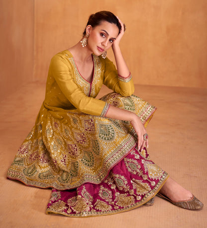 Eid Party Wear Yellow Salwar Suit With Dupatta - Front View