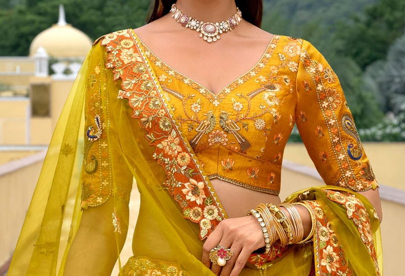 Embroidered bridal lehenga Choli In Yellow - Ready To Wear Indian Wedding Outfit USA