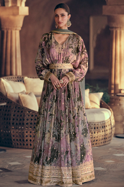 Purple Embroidered Anarkali Suit Floor-Length Wedding Reception Dress USA