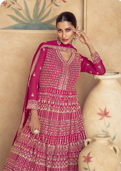 Designer Pink Georgette Anarkali Dress With Dupatta - Ready To Wear