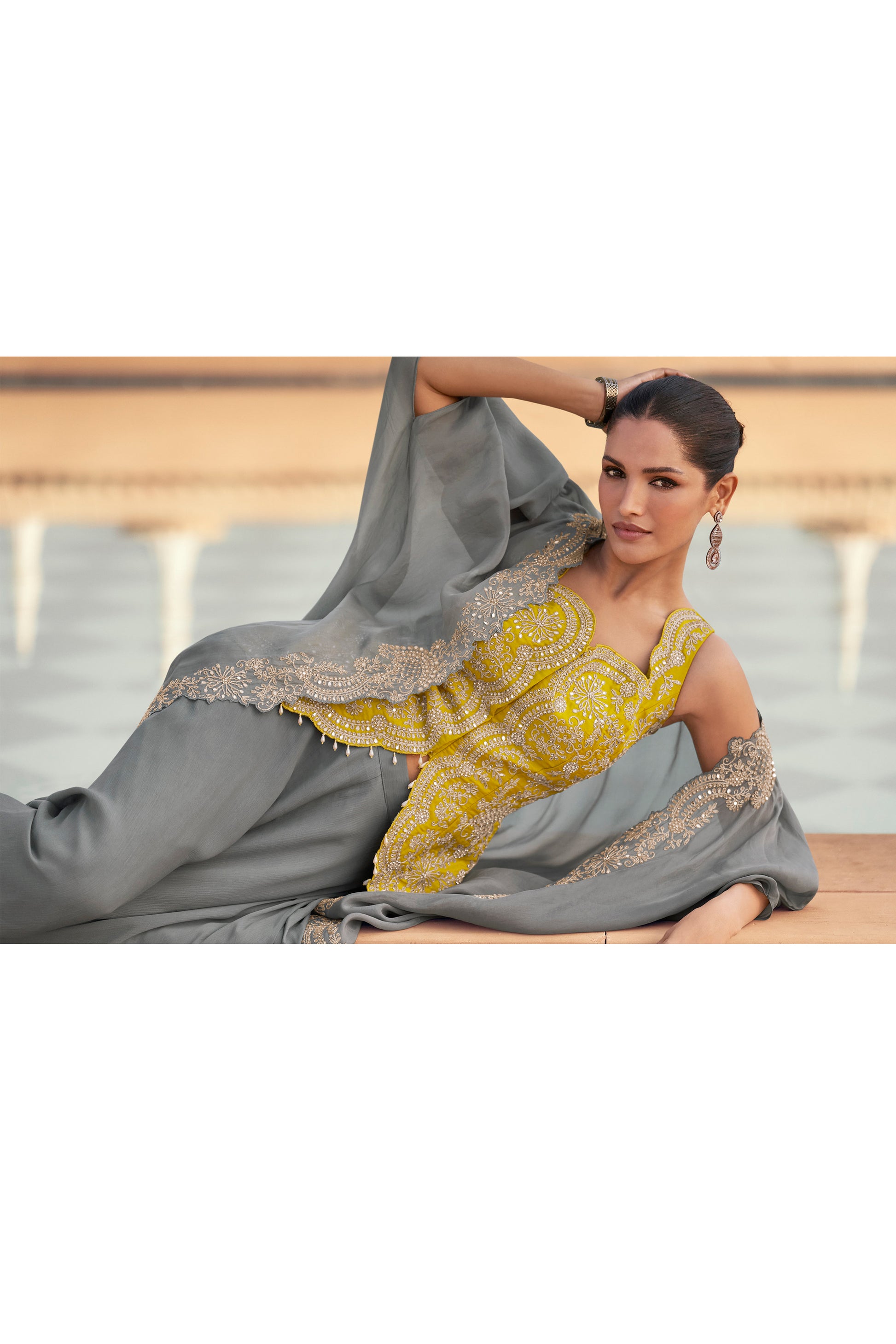 Gorgeous Designer Western Wear Premium Chinon Silk Salwar Kameez Suit 