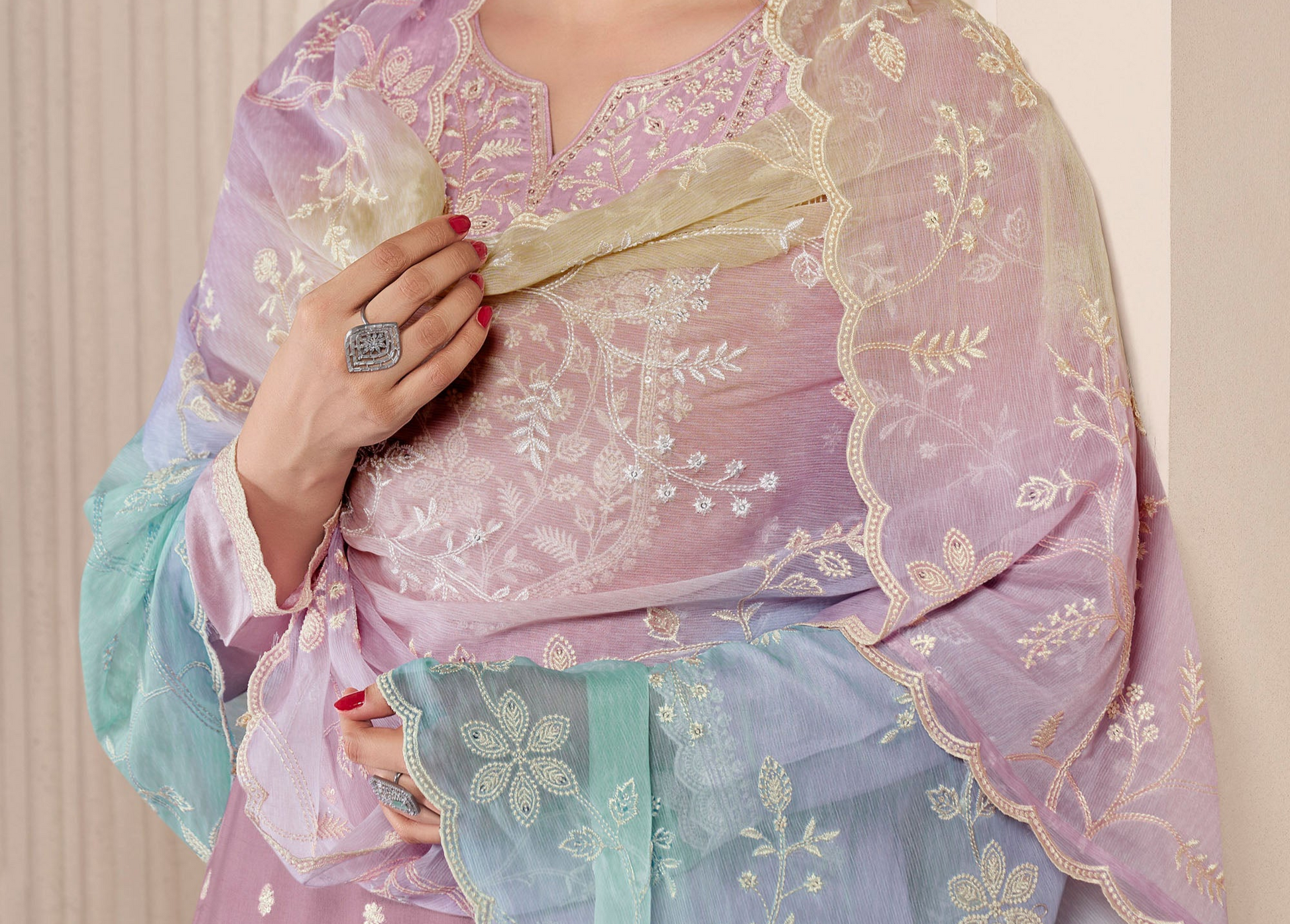 Feminine and fresh, pink salwar kameez range from soft blush tones to vibrant fuchsia.
