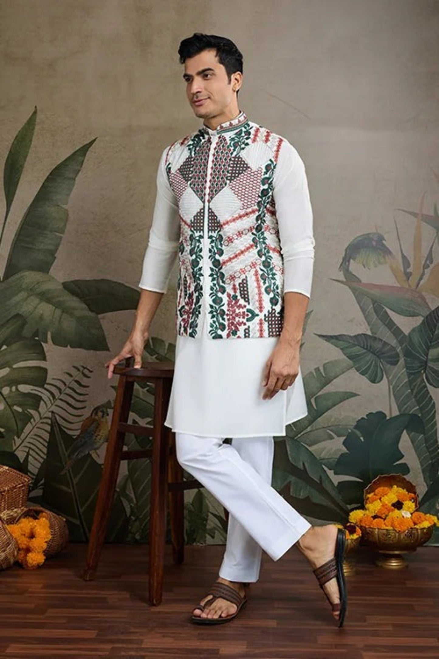 Latest White Color Viscose Silk Kurta Set For Men Real Mirror Work With Matching Pant