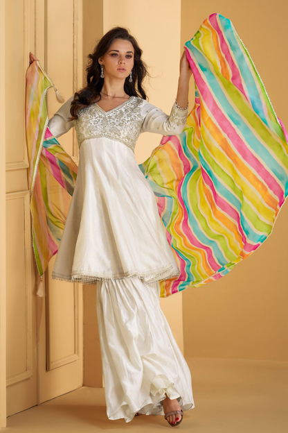 White Silk Sharara Suit By Seyuri  Indian Outfit USA
