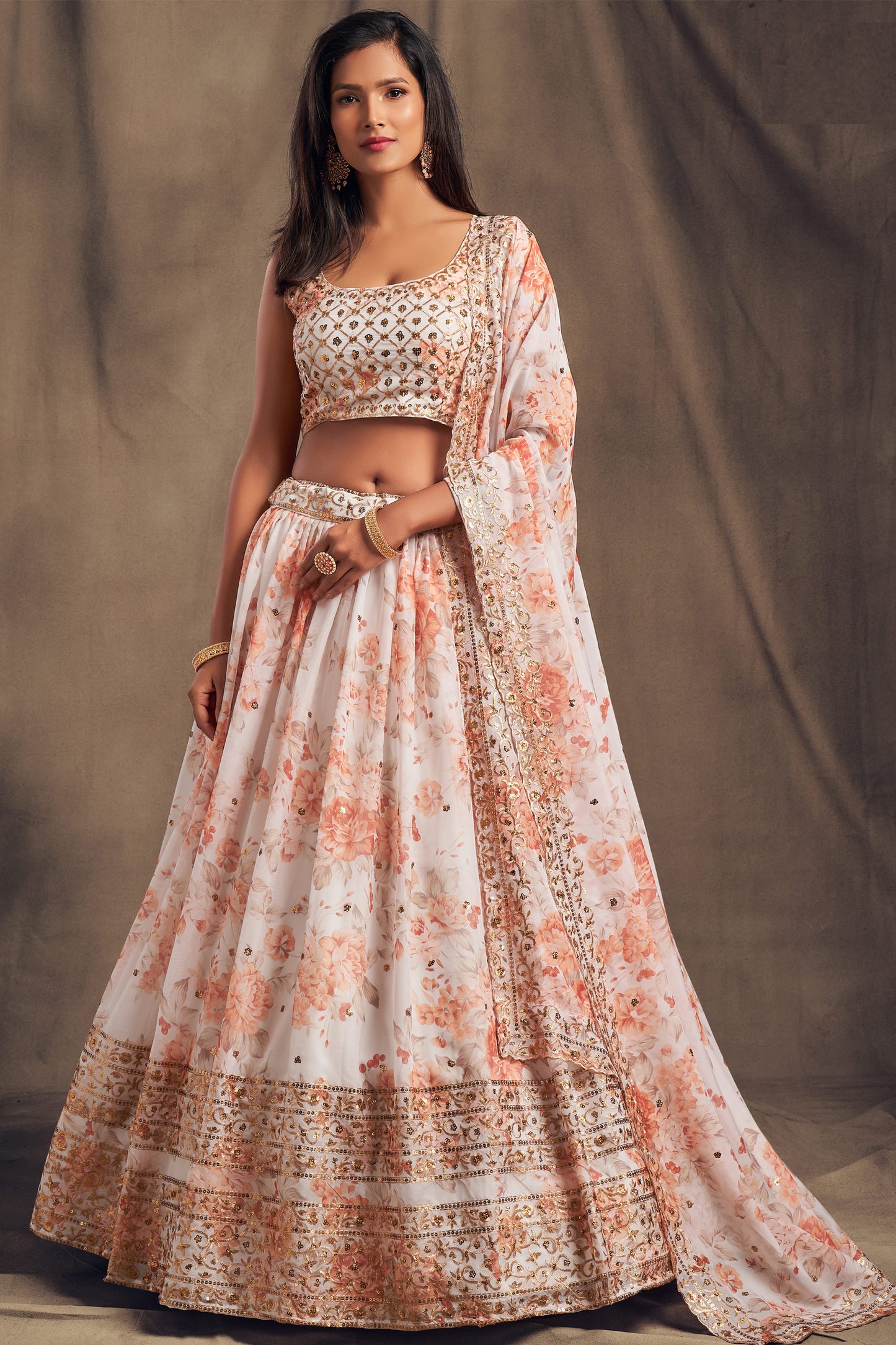 Reception Special Ready To Wear Style White Color Lehenga With Dupatta