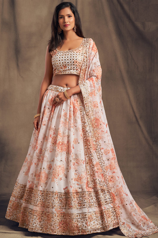 Reception Special Ready To Wear Style White Color Lehenga With Dupatta