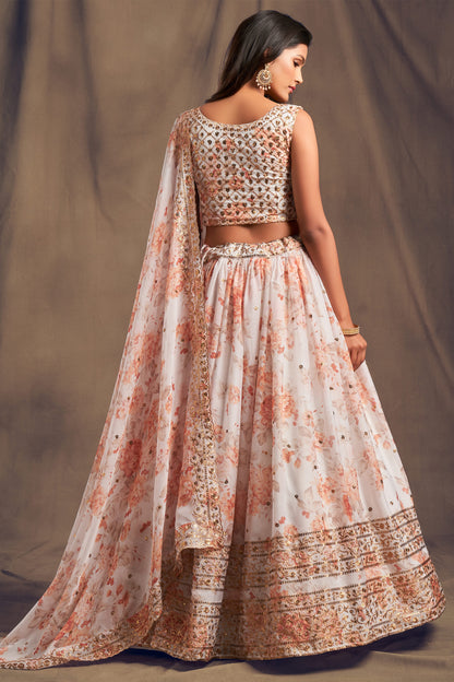Reception Special Ready To Wear Style White Color Lehenga With Dupatta