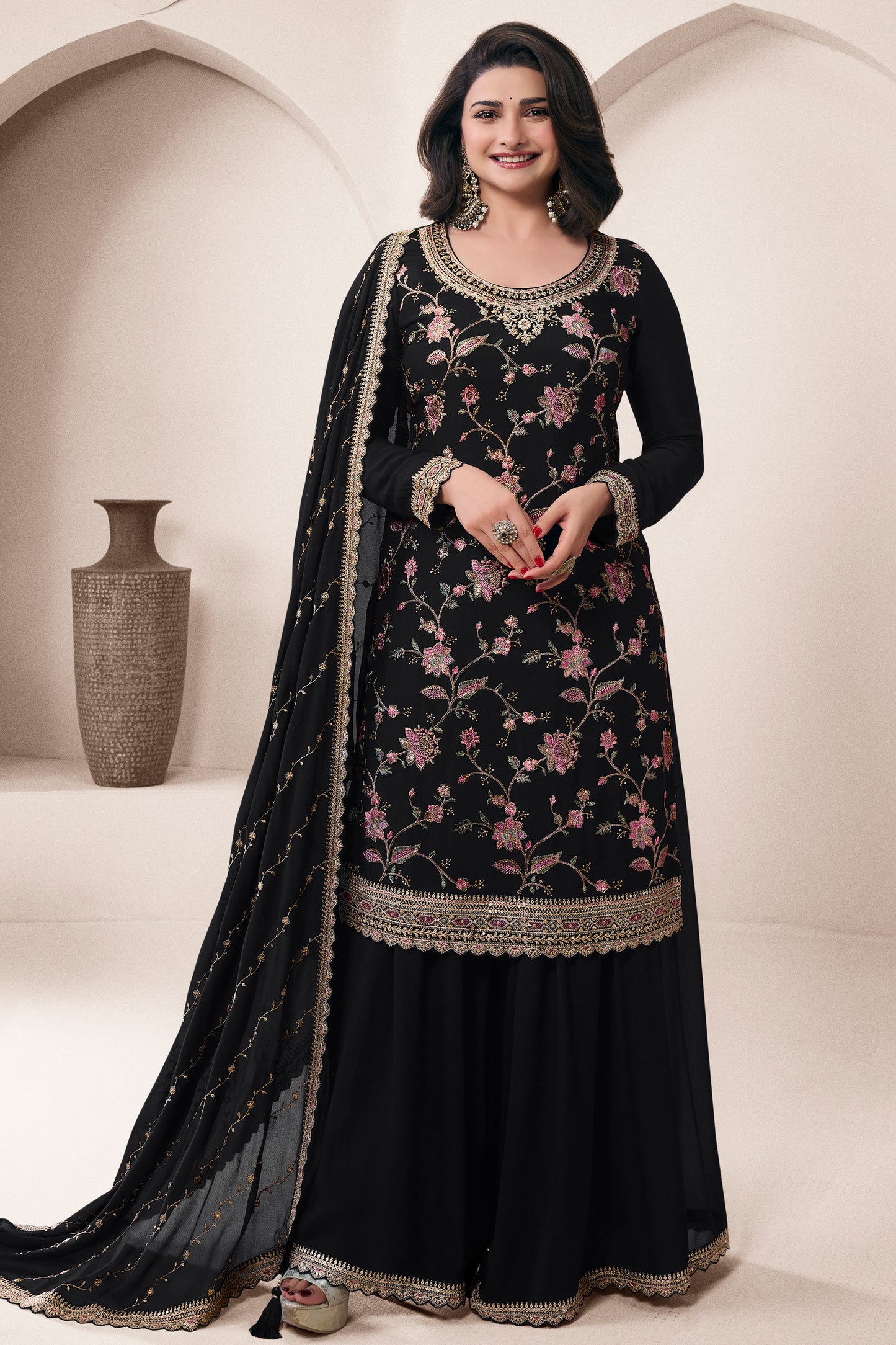Black Salwar Kameez Palazzo Suit For Weddings