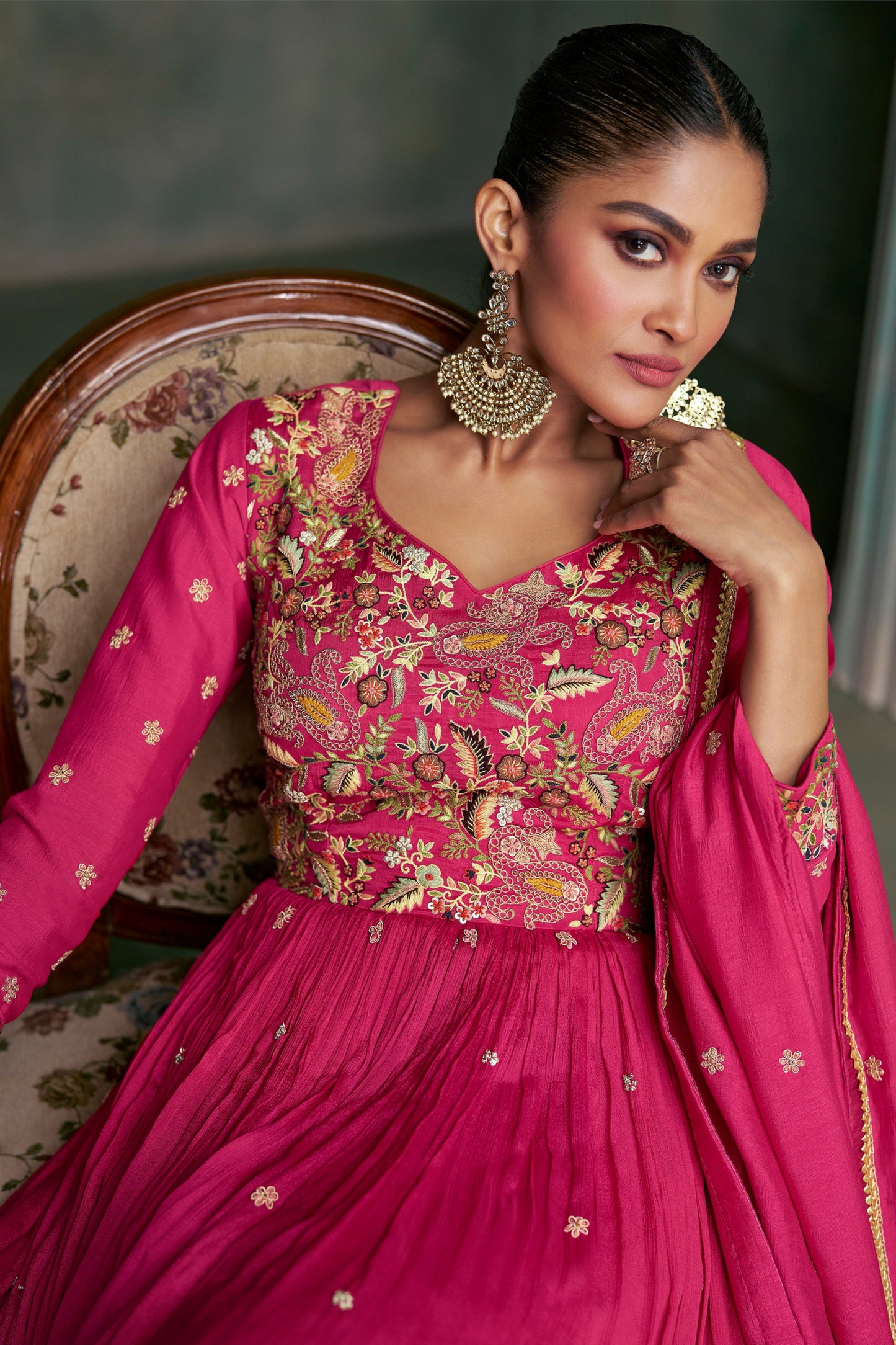 Pink Anarkali Gown With Embroidery Worked Dupatta For Long Premium Silk