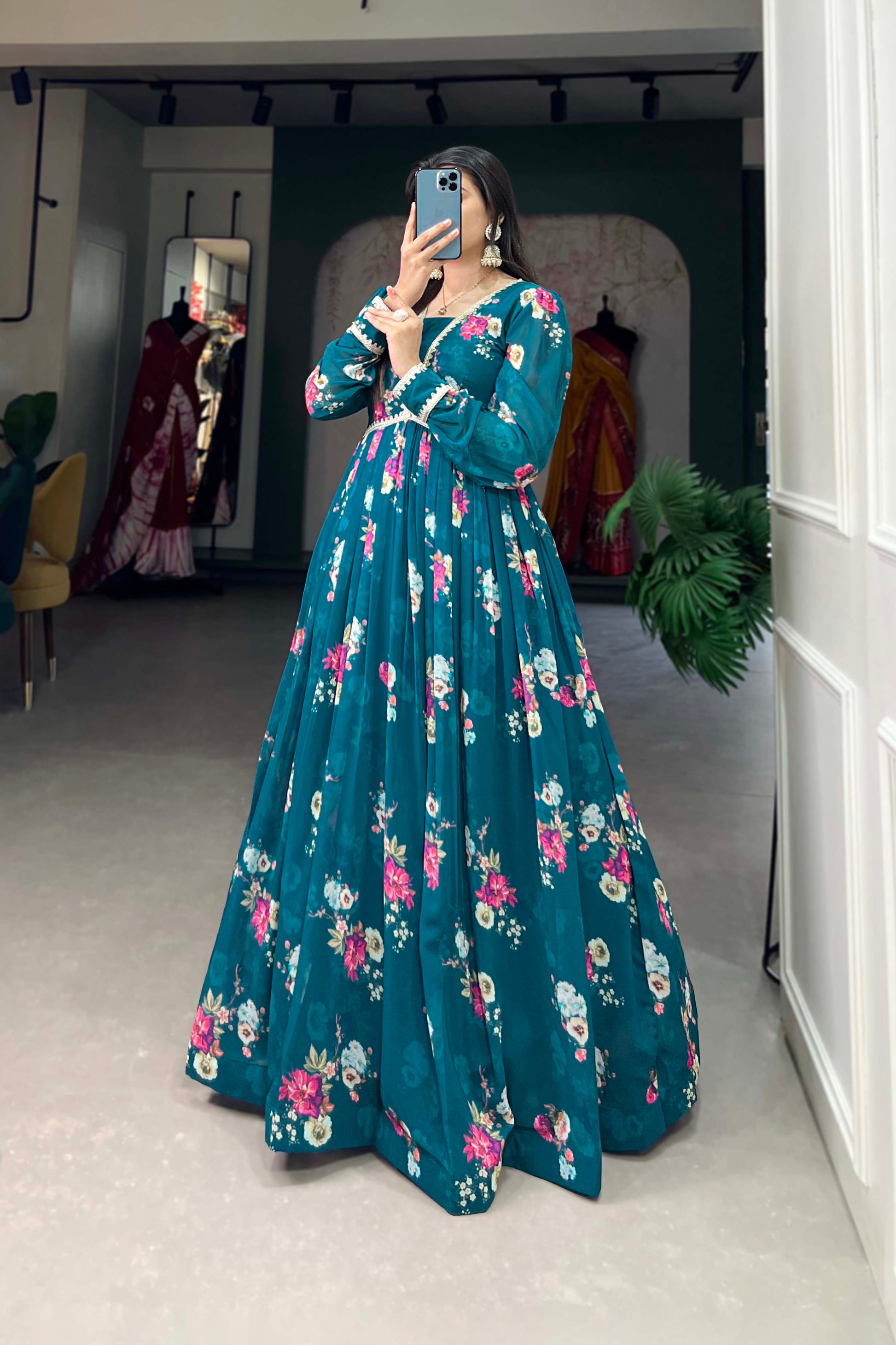 Reception Party Wear Anarkali Dupatta Dresses for USA Girl